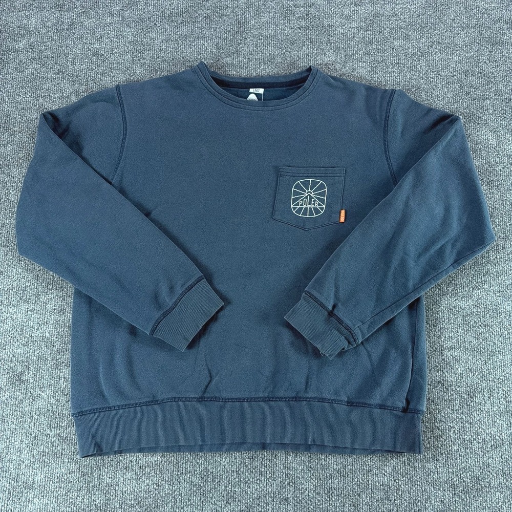 Poler Stuff Mens Pocket Crewneck Sweatshirt Blue Large Fall Casual Camping